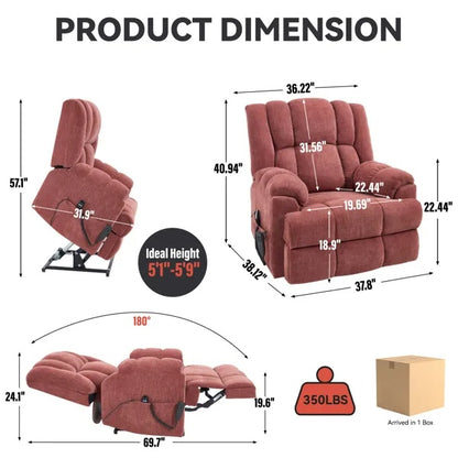 US Local Dual Motor Heat Massage Infinite Position Up To 350 LBS Electric Power Lift Recliners With Power-Remote, Medium-firm And Heavy Duty, Red