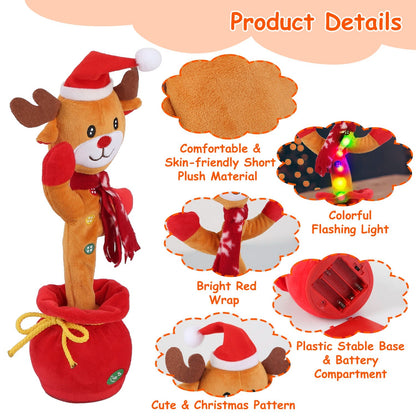 US Local 1Pc Penguin Or Elk Kid Electric Dance Toy Christmas Elk Snowman Senior Penguin Plush Toy Interactive Sing Song Whirling Mimicking Recording Light Up Toy