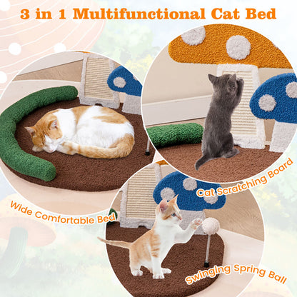 US Local Mushroom Cat Bed Cat Claw Scratcher With Wide Bed And Sisal Scratch Panel