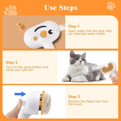US Local Universal Pet Steam Brush For Cats And Dogs 3-in-1 Spray Hair Removal Comb With Waterless Shampoo And Ear Towel