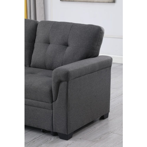 US Local Dark Gray Linen Reversible Sleeper Sectional Sofa With Storage Chaise