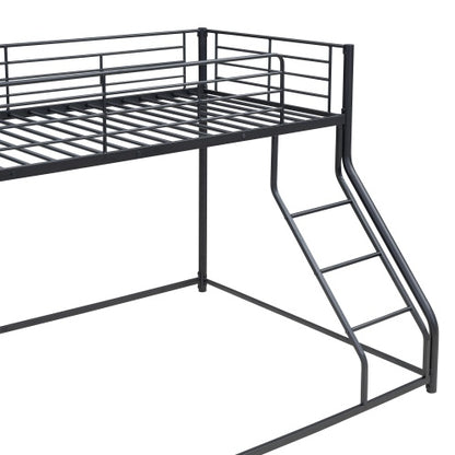 US Local Metal Floor Bunk Bed, Twin XL Over Queen, Black