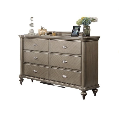 US Local Luxury Antique Silver Champagne Finish Dresser W Mirror Storage Space Drawers Bedroom Furniture