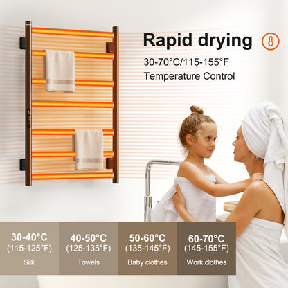 US Local SIOYIE Towel Warmer Bathroom Wall Mounted 6 Bars Electric Towel Drying, 150 W 500 800 MM Heated Towel Rack With Intelligent Touch Screen Timer And Temperature Control Black Right