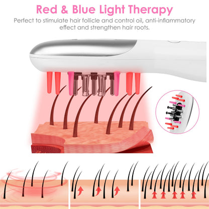 US Local 1 Pc Electric Scalp Massage Comb Microcurrent Hair Brush Handheld Head Scratcher Massager Hair Oil Applicator With Vibration Micro-Current Mode Red & Blue Light Therapy Oil Applicator