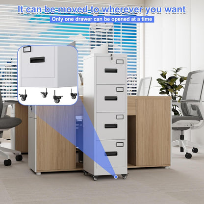 US Local METAN 4 Drawer Vertical File Cabinet On Wheels, Lockable Office Files Storage Cabinet With Handle And Name Card,Mobile Storage Cabinet For Office And Home,Assembly Required,White