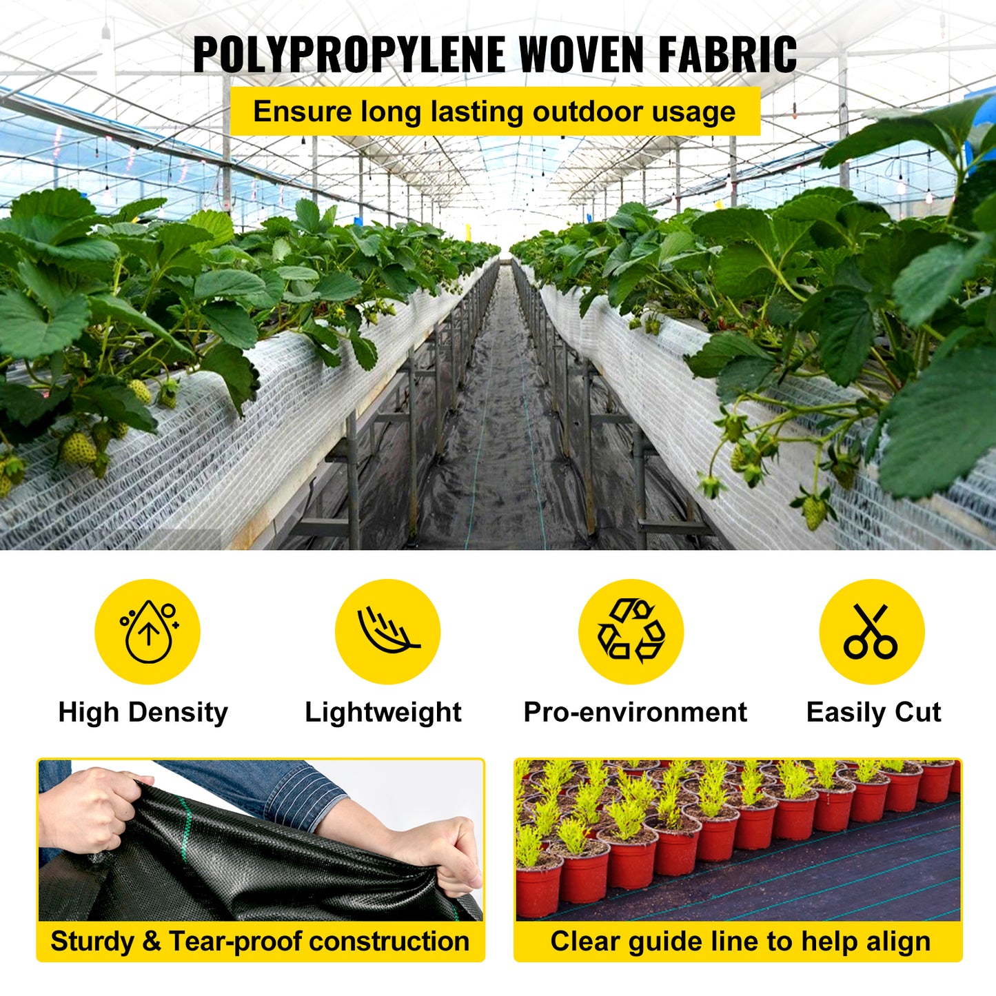 US Local VEVOR 6FT300FT Premium Weed Barrier Fabric Heavy Duty 2.4OZ, Woven Weed Control Fabric, High Permeability Good For Flower Bed, Geotextile Fabric For Underlayment, Polyethylene Ground Cover