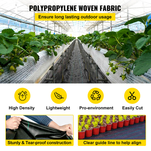 US Local VEVOR 6FT300FT Premium Weed Barrier Fabric Heavy Duty 2.4OZ, Woven Weed Control Fabric, High Permeability Good For Flower Bed, Geotextile Fabric For Underlayment, Polyethylene Ground Cover