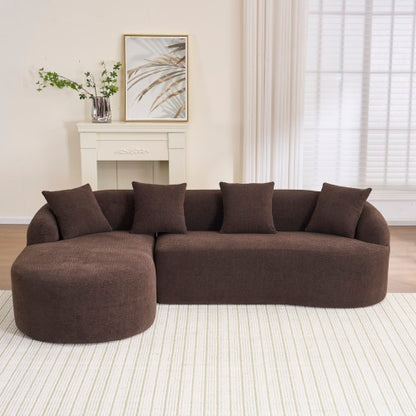 US Local LY-022 Full Compression Sponge L-Shape Sectional Sofa, Brown Modular Chaise Chenille Couch, 30D High-Density For Apartment Living Room, 900 Lbs.