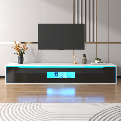 UK Local TV Cabinet, High-gloss TV Cabinet, Matching Colours In White And High-gloss Black, With Colour-changing LED Lights. Only Front Cabinet Door High-gloss