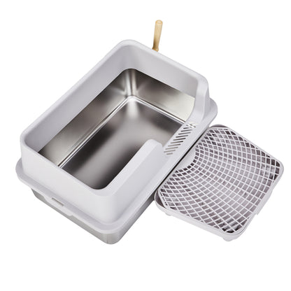 US Local 61x40x33CM, Litter Box, Stainless Steel And Plastic, Upper And Lower Snap Type, With Litter Spatula, Foot Pad - Grey