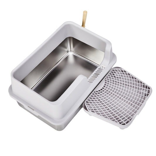 US Local 61x40x33CM, Litter Box, Stainless Steel And Plastic, Upper And Lower Snap Type, With Litter Spatula, Foot Pad - Grey
