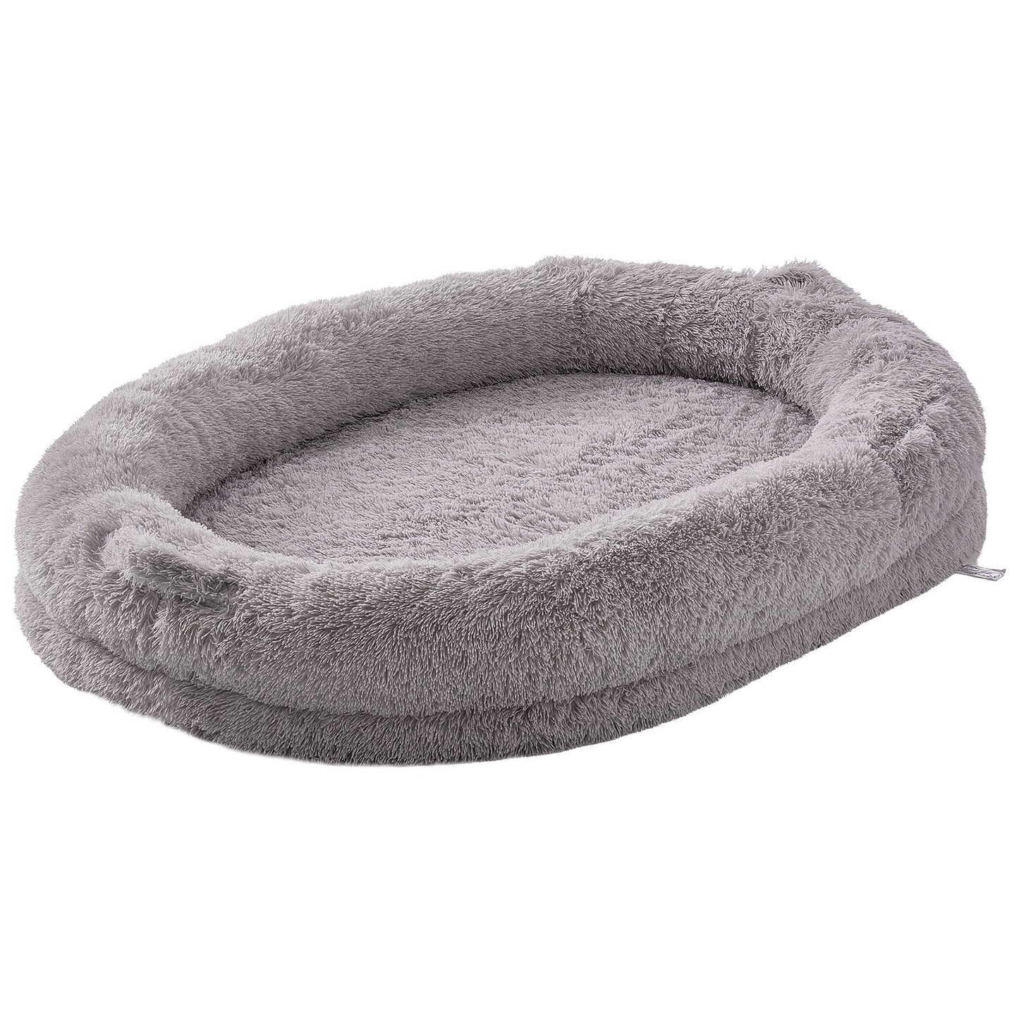 UK Local Human Dog Bed, 72" X48"x10" Giant Human Dog Bed For Adult, Human Size Dog Bed With Washable PV Velvet Cover, Egg Orthopedic Foam, Storage Pocket, Large Dog Bean Bed For You And Pet, Light Grey