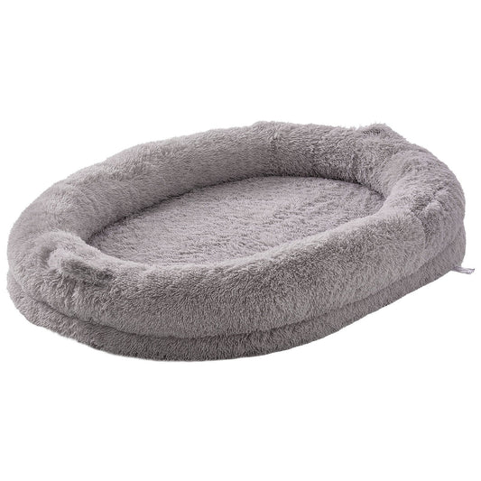 UK Local Human Dog Bed, 72" X48"x10" Giant Human Dog Bed For Adult, Human Size Dog Bed With Washable PV Velvet Cover, Egg Orthopedic Foam, Storage Pocket, Large Dog Bean Bed For You And Pet, Light Grey