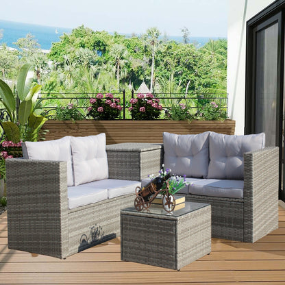 US Local 4Pc Patio Sectional Wicker Rattan Sofa Set W  Storage Box Grey