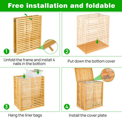 US Local Bamboo Laundry Basket With Lid - Foldable Laundry Basket With 2 Sections Of Removable Lined Pockets For Bathroom, Bedroom And Laundry
