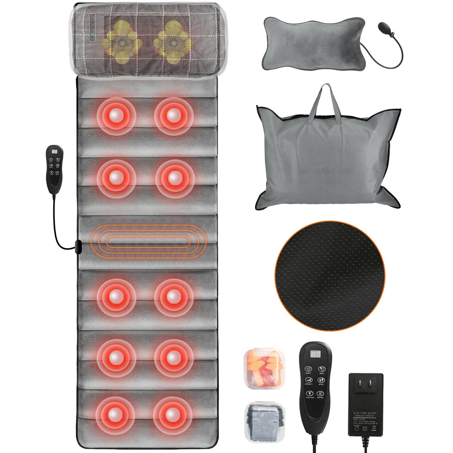 US Local 1 Set Upgrade Type Full Body Electric Massage Mat With Heat Vibration Massage Pad Cushion Back Massage Mattress Chair Pad With Neck Massage Pillow With 10 Vibration Motors Timer