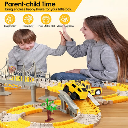 US Local 1Pc 340Pcs Construction Race Track Set Kids DIY Construction Toys STEM Flexible Car Track Playset Gift For Toddlers Boys Aged 3 4 5 6 Year Old