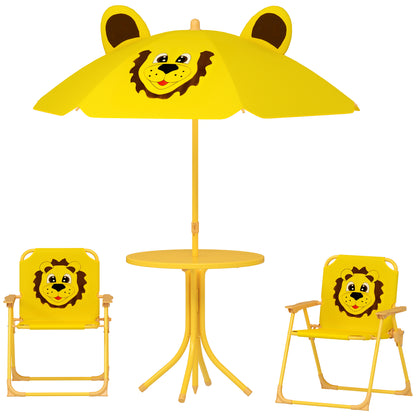 US Local Kids Picnic Table And Chair Set, Outdoor Activity Table With Foldable Chairs, Height Adjustable Umbrella, Yellow