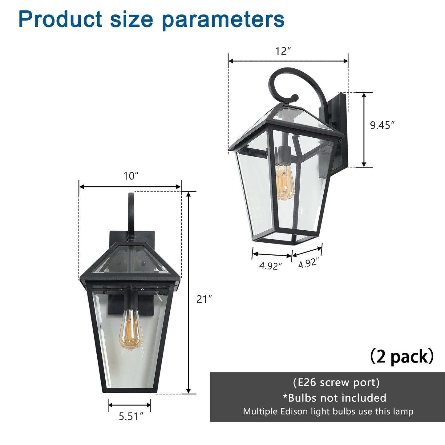 US Local Modern Outdoor Waterproof Wall Lamp 2pack