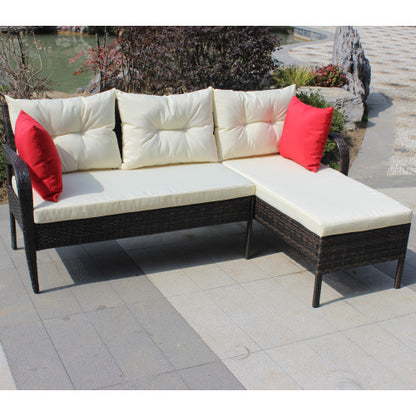 US Local Outdoor Patio Furniture Sets 2 Piece Conversation Set Wicker Ratten Sectional Sofa With Seat CushionsBeige Cushion