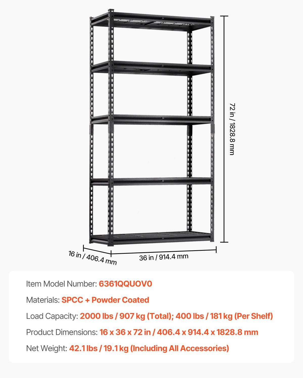 US Local Storage Shelves 5 Tier Adjustable Heavy Duty Garage Shelving Units 2000 Lbs