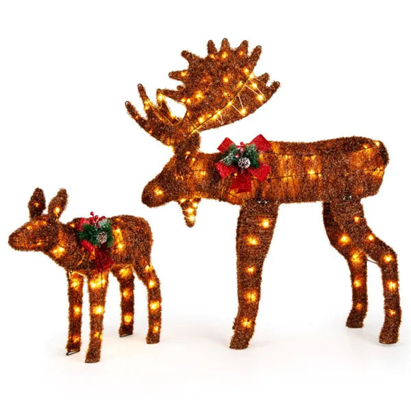 US Local 2-piece Set Lit Moose Christmas Decoration With LED Lights