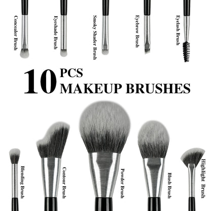 US Local Beili Christmas Gift Makeup Brush Set Of 10, Kabuki Brushes With Synthetic Hair For Foundation, Concealer, And Eyeshadow.