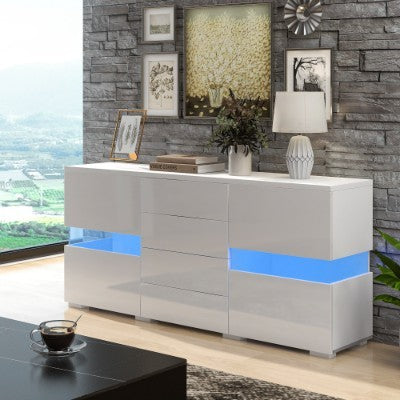 UK Local Matt  High Gloss White Sideboard Cabinet Storage Cupboard Unit 16 Colours LED Lighted For Dining Room Living Room