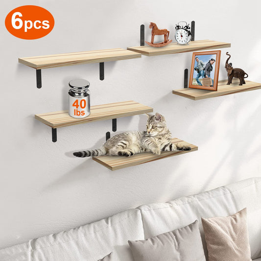 US Local 6 Sets Floating Shelves 15.74x5.74Inch Wall Mounted Shelves Wood Storage Shelves Metal Bracket Hanging Display Shelf Wall Organizer For Living Room Bathroom Kitchen Decor