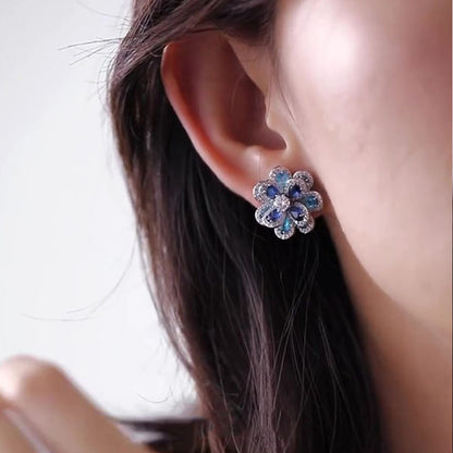 Women's Fashion Blue Flower Stud Earrings
