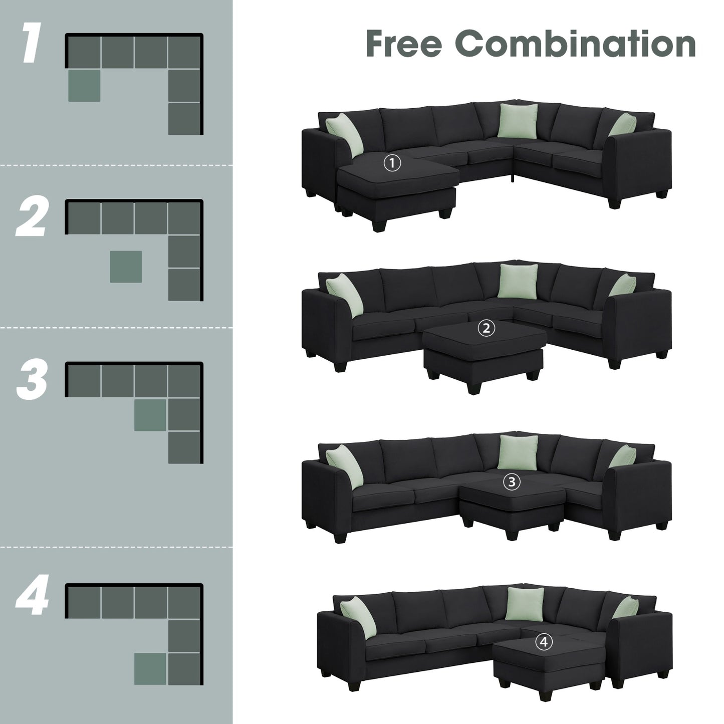 US Local 112 87 Sectional Sofa Couches, 7 Seats Modular Living Room Sets
