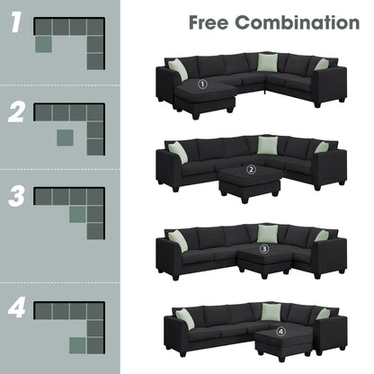 US Local 112 87 Sectional Sofa Couches, 7 Seats Modular Living Room Sets