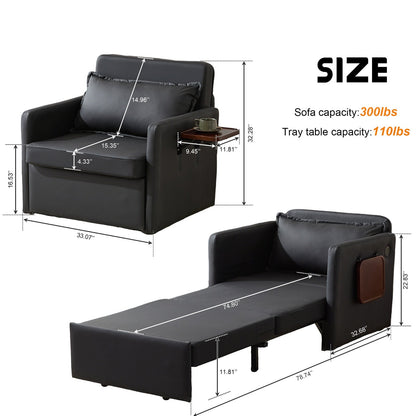 US Local Adult Sleeper Chair Bed, 3-in-1 Convertible Sofa Chair Bed Pull-out Sofa Bed, Convenient Folding Tray Table With USB And Type-C Charging Ports For Living Room