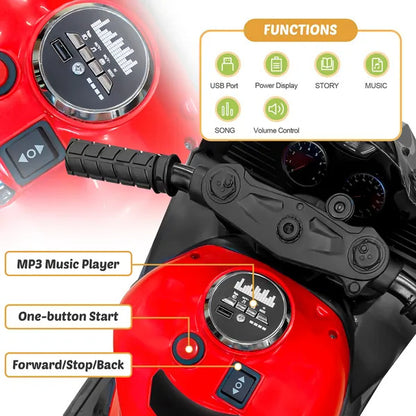 US Local Kids Powered Ride-ons Toy, Kids Motorcycle For 3-6Years, 12V Electric Ride On Motorcycle With Light Wheel & Bluetooth Music-Red