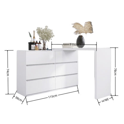 US Local Extended Desktop 6 Drawers Chest Of Drawer Without Handle White Color Vanity