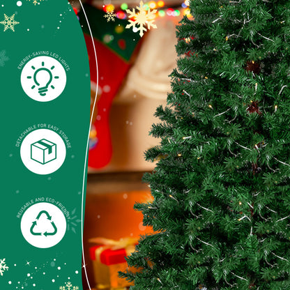 US Local 6 FT Santa Hat Style Pre-lit Christmas Tree, Hinged Artificial Xmas Tree Pine Tree With 250 Warm White Lights, 839 Branch Tips For Holiday Party Store Office Home, Green & White