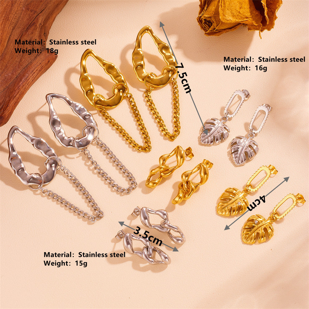 European And American Tassel Leaves Stainless Steel Non-fading Twist Earrings