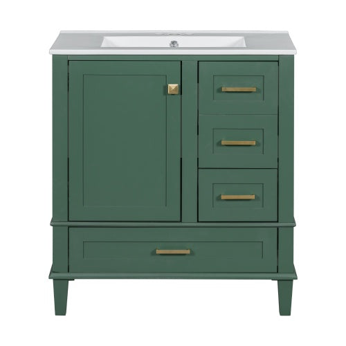 US Local 30 Bathroom Vanity , Modern Bathroom Cabinet With Sink Combo Set, Bathroom Storage Cabinet With A Soft Closing Door And 3 Drawers, Solid Wood Frame