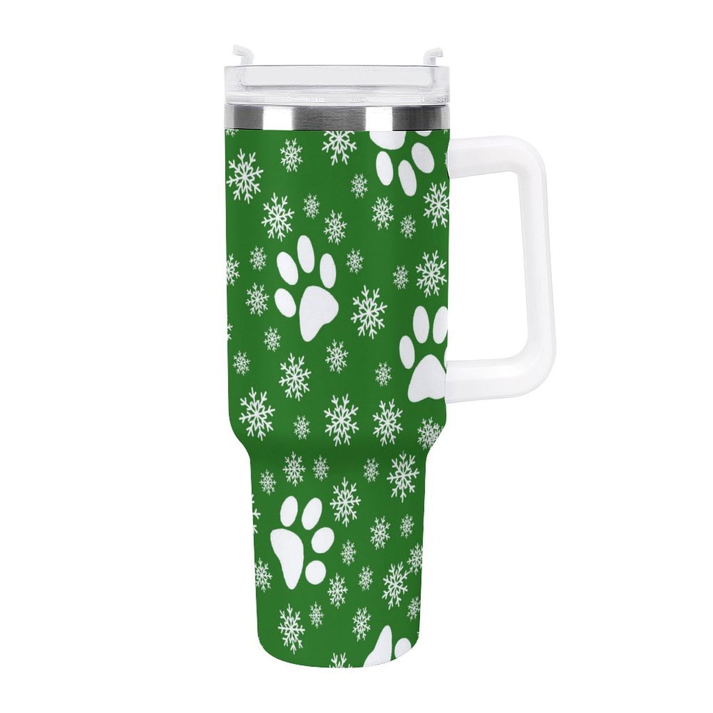 PHDT00312 POD US Local Tumbler 40 oz Large Capacity Car Cup Christmas Snowflakes Cats Dogs Paws Snowflakes Green