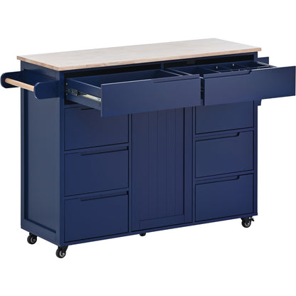 US Local K&K Store Kitchen Cart With Rubber Wood Top, 8 Handle-Free Drawers
