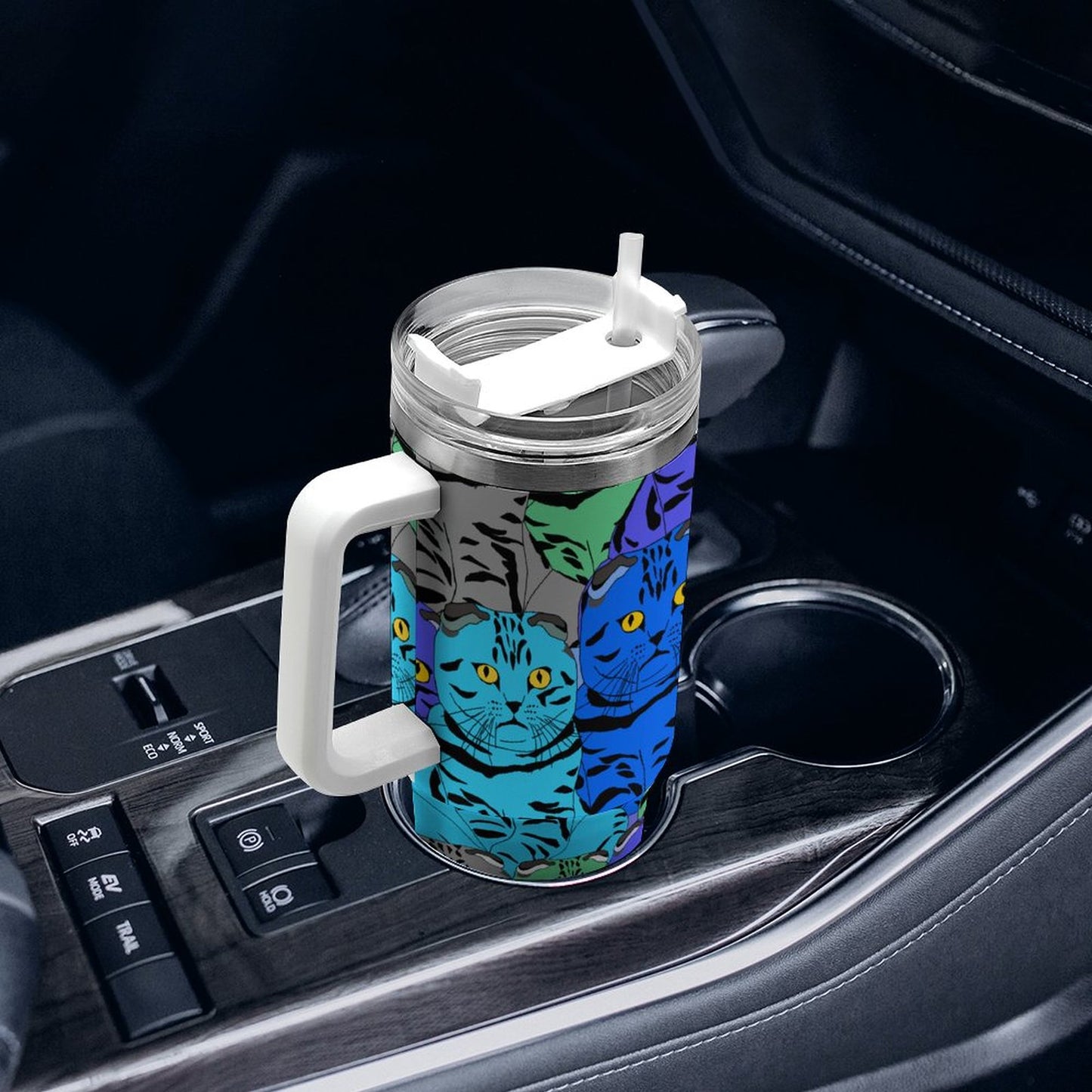PHDT00347 POD US Local Tumbler 40 oz Large Capacity Car Cup Colorful Cat, Stacked