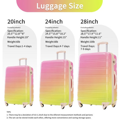 US Local Hardshell Luggage Sets 3 Piece Gradient Color Expandable Suitcase With Spinner Wheels And TSA Lock Lightweight 20 24 28 Available,Pink Green