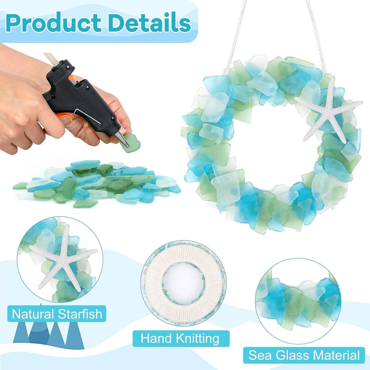 Handmade 8.5 Inch Beach Sea Glass Wreath For Coastal Style Christmas Decor