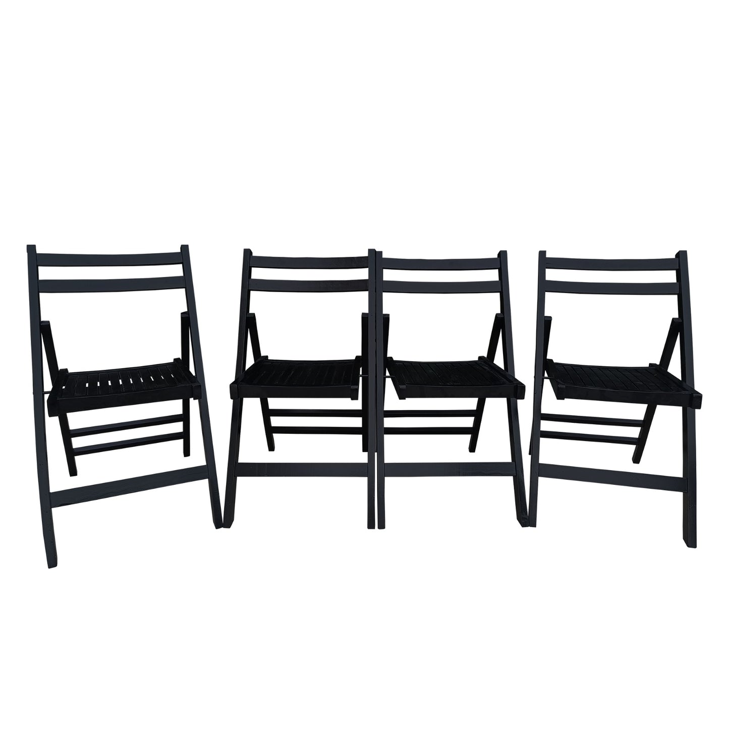 US Local Black Slatted Wood Folding Chair, Set Of 4 - Foldable Event Style