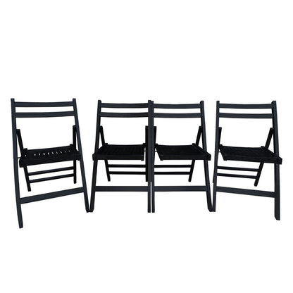 US Local Black Slatted Wood Folding Chair, Set Of 4 - Foldable Event Style