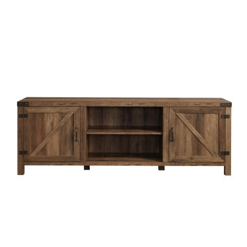 US Local Rustic Farmhouse Double Barn Door TV Stand For TVs With Center Shelves - Rustic Oak