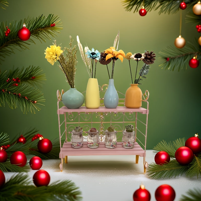 US Local Foldable Storage Rack, Metal, Wooden Storage Organizer, Suitable For Bedroom, Kitchen, Bathroom, Living Room, Garden Storage Shelf, White,Pink