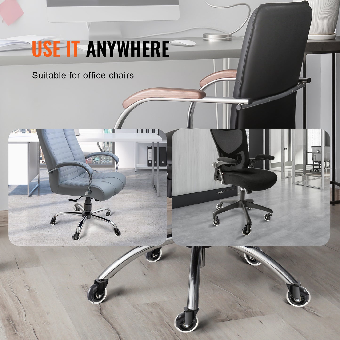 US Local VEVOR Office Chair Wheels, Set Of 5, 3 Inch Caster Wheels Replacement For Hardwood Floors And Carpet, Heavy Duty Computer Gaming Desk Casters With 130 Lbs Load Capacity, Universal Fit For Most Chairs