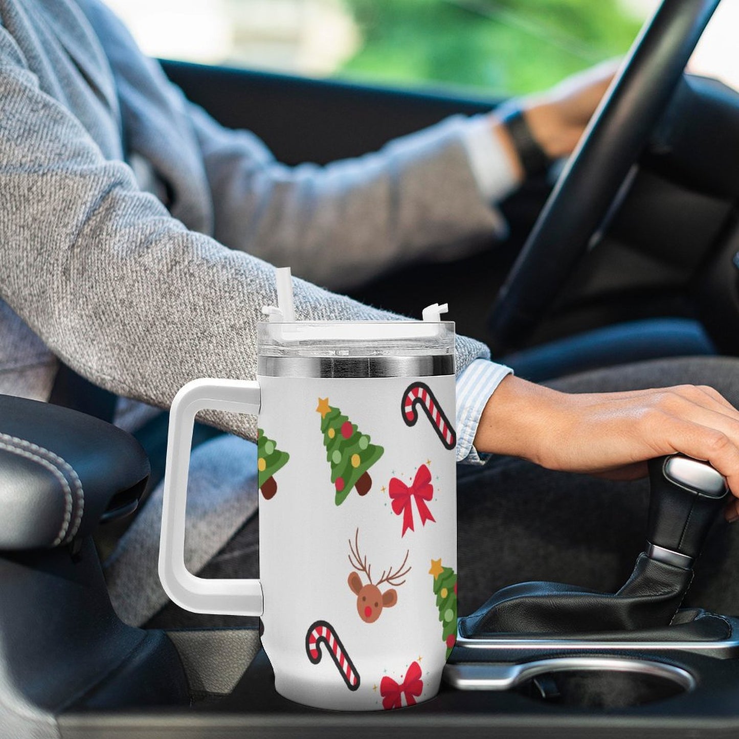 PHDT00087 POD US Local Tumbler 40 oz Large Capacity Car Cup Christmas, Elk, Bow